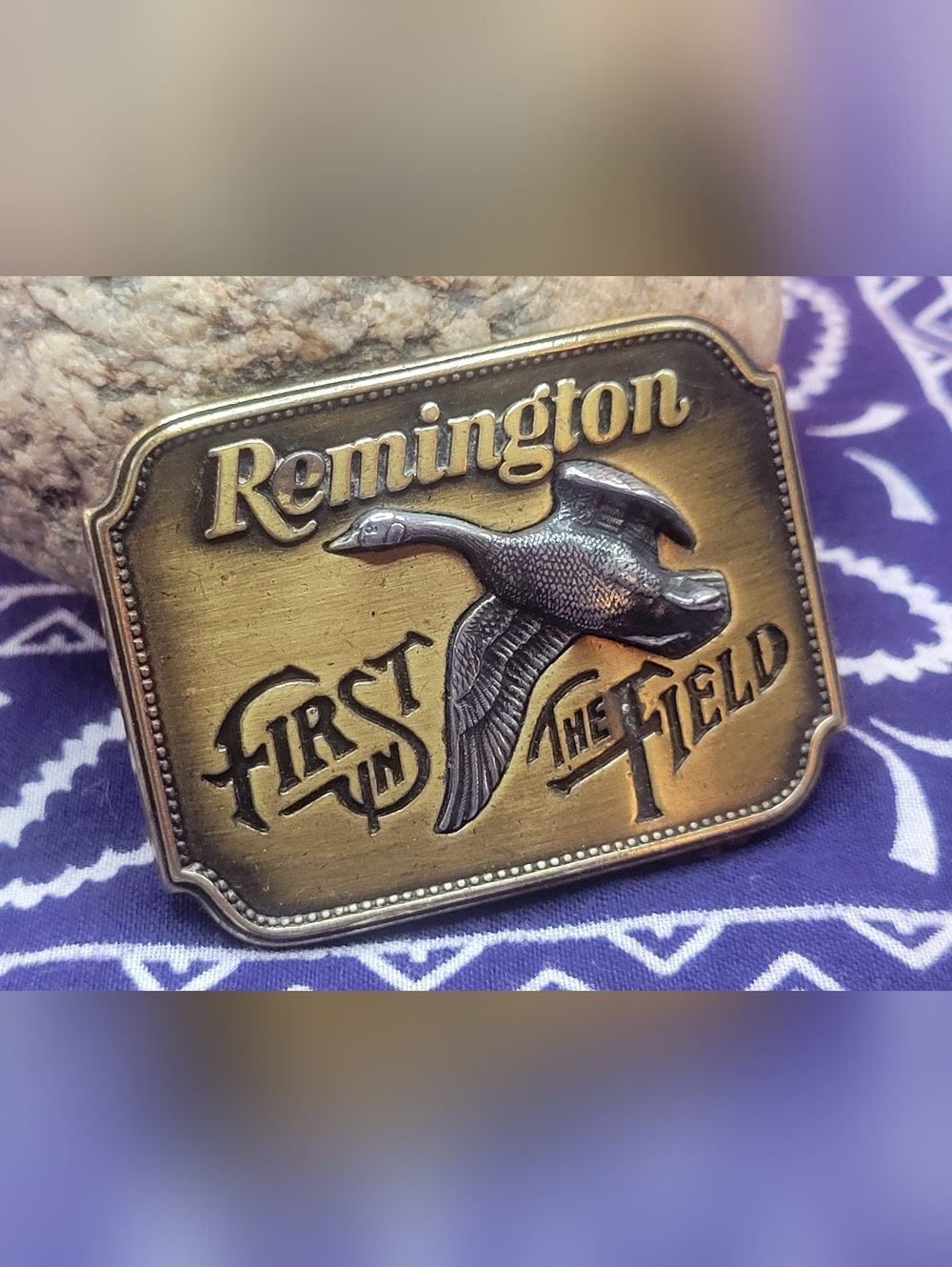 Remington Brass Flying Canada Goose Belt Buckle